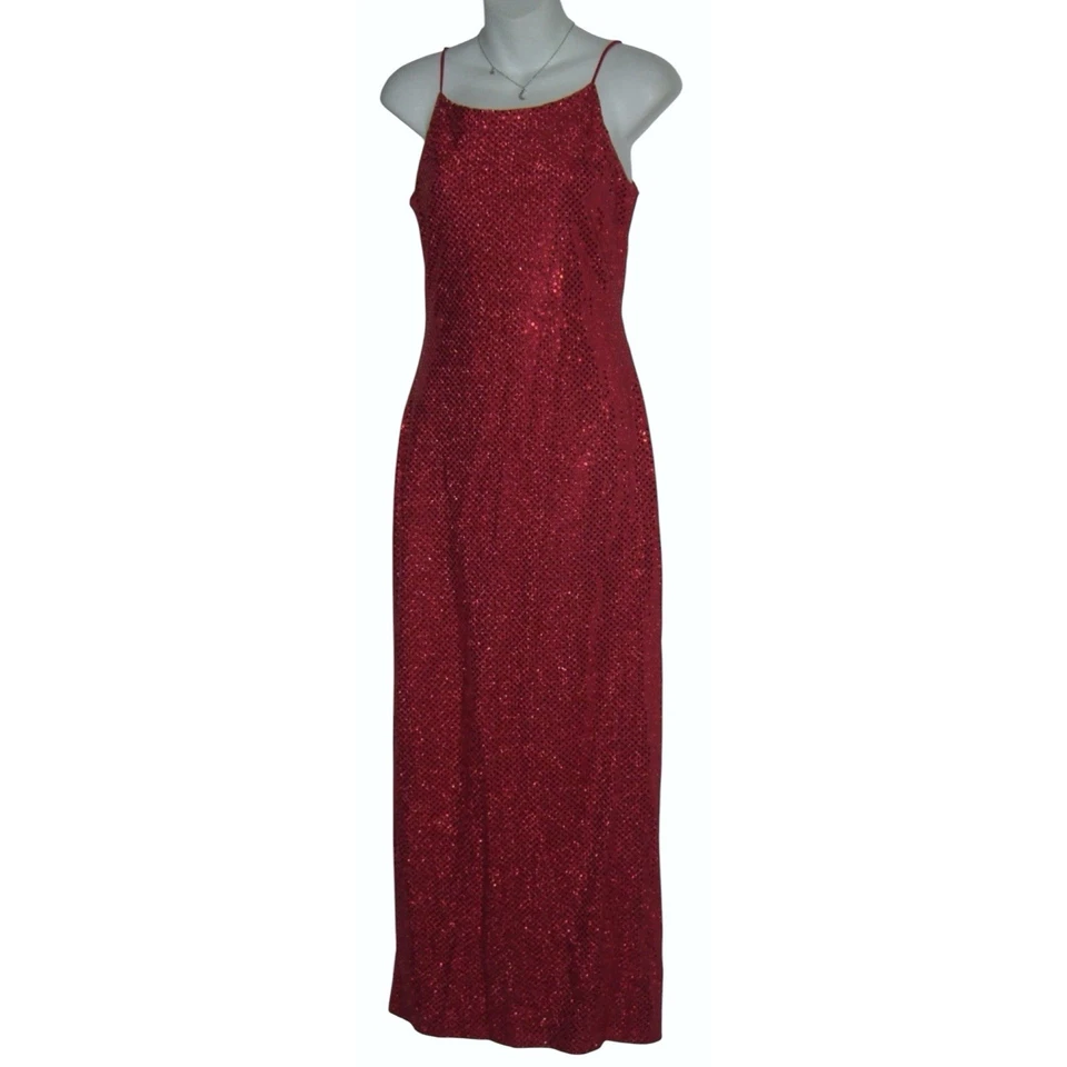 Vestido Tabú De Colección Años 90 Rojo Lentejuelas Brillo Espalda Abierta Hollywood Glam y2k Baile de graduación Hada Foto 4 de 4