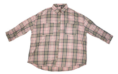 Boohoo Womens Plaid Skull Print on Back Long Sleeve Button Up Flannel Shirt 18