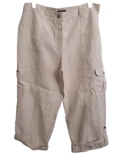 threads saks fifth avenue 100% flax linen oatmeal cargo pant roll tab leg XL NWT