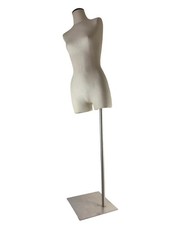 Linen Female Dress Form Torso Mannequin Half Leg Pants Display Metal Stand Base