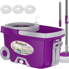 Dual Compartment Spin Mop and Bucket, Mop and Bucket with Wringer Set,360°R