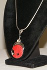 Vintage SAJEN 925 Sterling Silver RED CINNABAR FISH PENDANT NECKLACE 18in Chain — photo 2