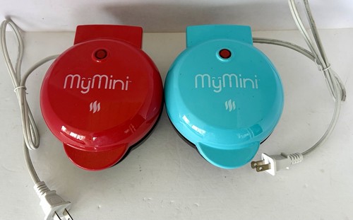 My Mini Donut Maker & Griddle Lot of 2 Red Aqua Non-stick VGC Intertek 5”