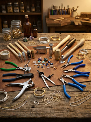 16-Pcs Jewelry Making & Metalworking Tool Set   Hammers, Pliers ,Anvil& Divider