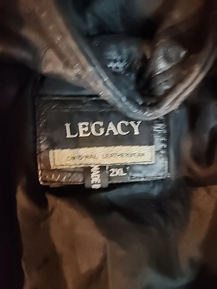 Chaqueta de cuero Legacy por todas partes calavera bordada piel capucha rara XXL 2XL RARA Foto 4 de 4