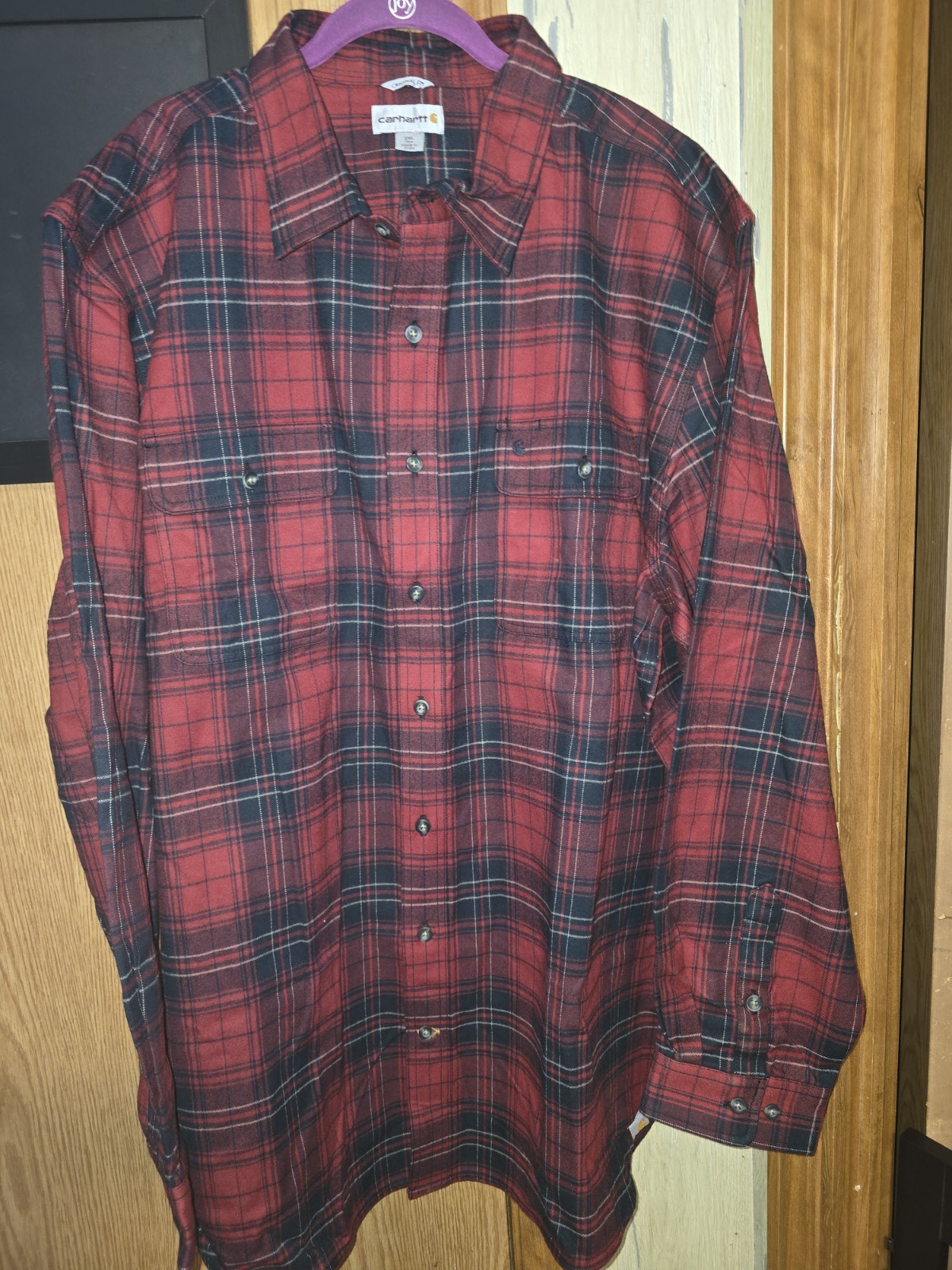 Carharrt Men's Relaxed Fit Long Sleeve Flannel Shirt Red, Size 2XL TALL