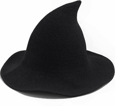 Witch Hat for Women, Wide Brim Foldable Wool Kintted Wizard Hats