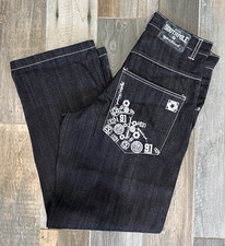  RARE SOUTHPOLE 91 EMBROIDERED BLACK JEANS Y2K BAGGY SKATER HIP HOP SIZE 32 Y2K