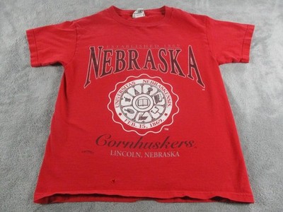 Vintage Nebraska Cornhuskers Shirt Mens Large Red NCAA Football Nutmeg Mills 90s
