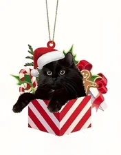 Black Cat Christmas Ornament Black Cat Xmas Decor Tree Hanging Collectible CRS25