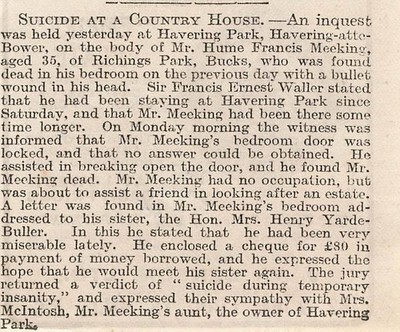 1902 Selbstmord im Landhaus Havering Park, Havering-Atte-Bower