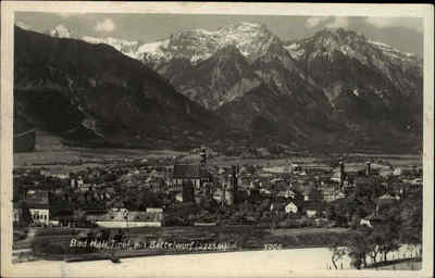 Bad Hali Tirol alte Postkarte 1932 gelaufen Panorama mit Blick auf Bettelwurf
