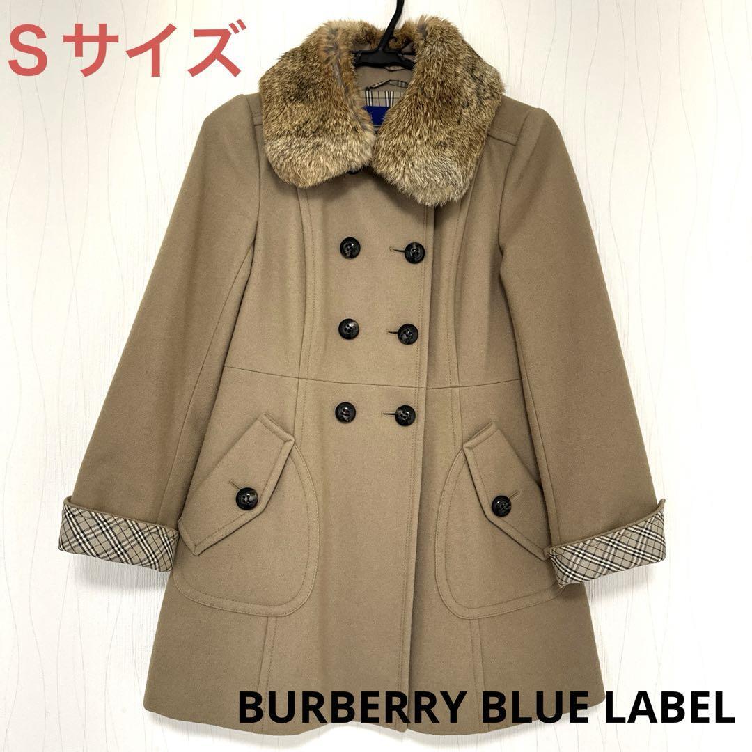BURBERRY BLUE LABEL ウールコート 36 Burberry Blue Label Fur Coat Nova Check Liner Beige Wool