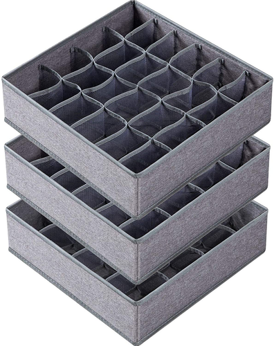 3 Pack Sock Underwear Organizer Dividers, 64 Cell Drawer Fabric Foldable Cabinet