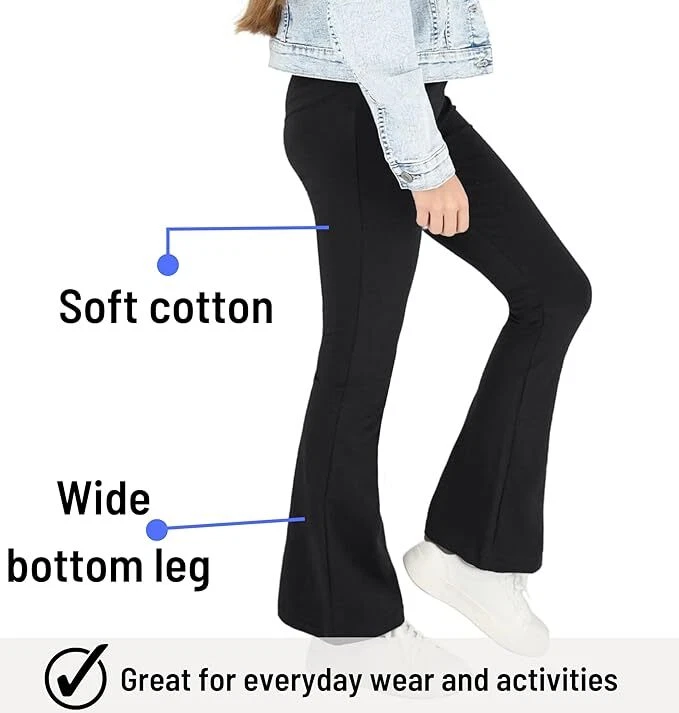 Niñas Acampanadas Leggings Niños Algodón Elastizado Bootcut Pantalones Escuela Baile CHFL
