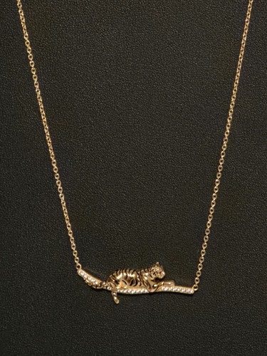 Black Enamel Tiger Bar Necklace 18K - Picture 6 of 13