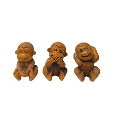 Chinese 3 Pieces Wood Carved Mini Monkey Figures ws2366