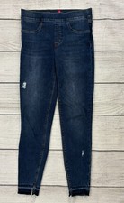 SPANX DISTRESSED ANKLE SKINNY Sz Small Medium Wash Stretch Denim Raw Hem Jeans