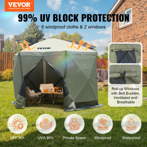 VEVOR Pop Up Gazebo Tent Pop-Up Screen Tent 6 Sided Canopy Sun Shelter Green - Picture 2 of 12