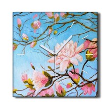 Image of Silent Clock Canvas 30x30 Painting Branches Floral Flowers Nature Wall Decor
