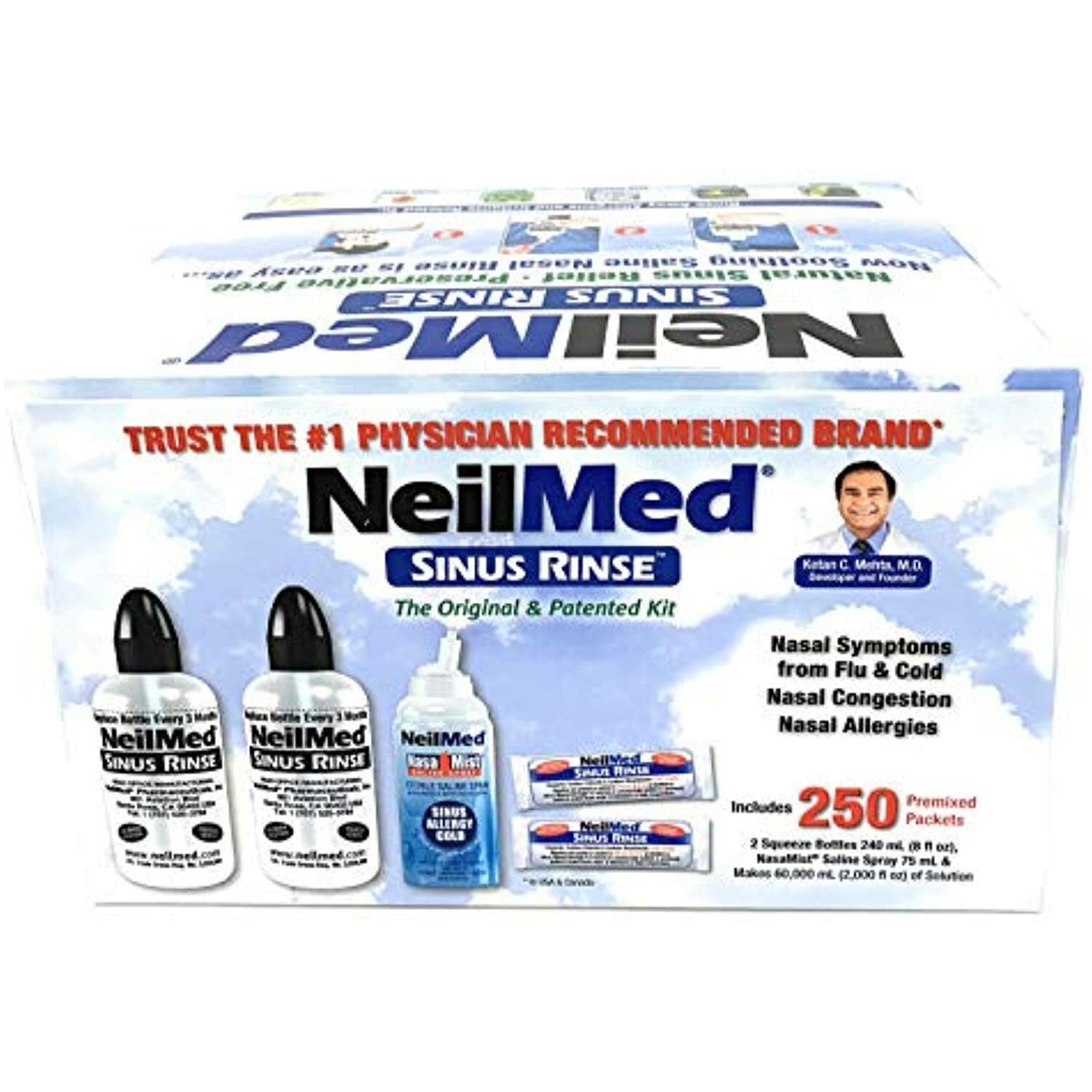 NeilMed Sinus Rinse - 2 Bottles - 250 Premixed Packets,5 Piece Set