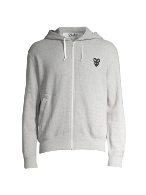 COMME DES GARCONS CDG PLAY GRAY FULL ZIP HOODIE WITH BLACK HEART SIZE XL
