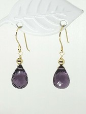 14k Yellow Gold Amethyst Briolette Drop Dangle Earrings