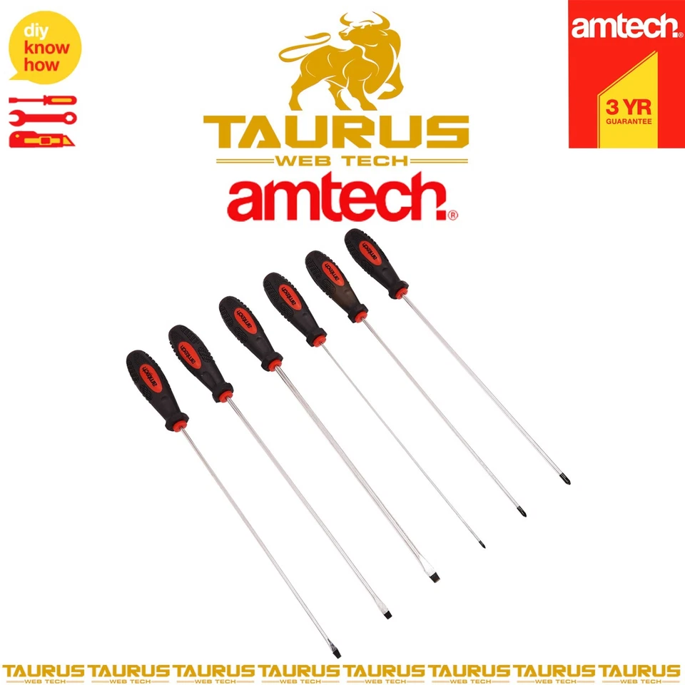 6x AMTECH Long Reach Screwdriver Set Phillips Slotted DIY Workshop Hand Tools UK - Image 4 of 4