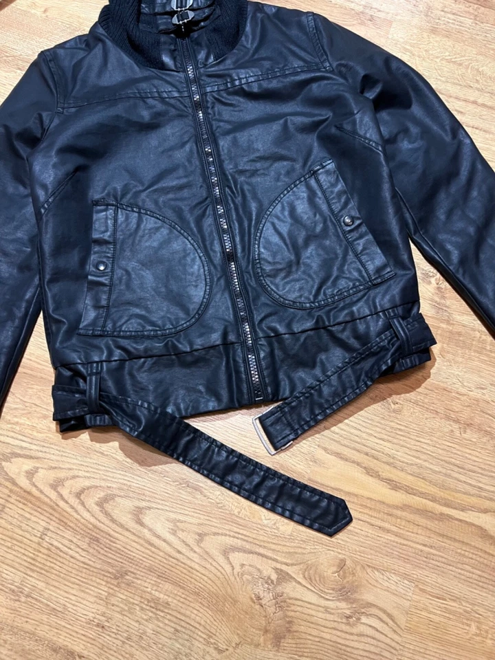 Chaqueta de motociclista encerada diésel vintage de cuero sintético negra para mujer talla L Foto 3 de 4