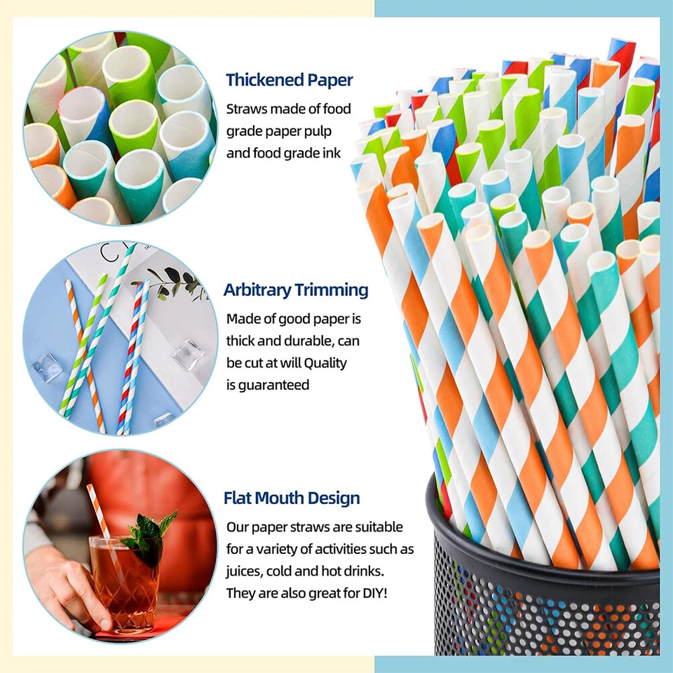 2000pcs AU Colourful Paper Drinking Straws FOIL Metallic Striped BULK DISCOUNT - image 3 of 4