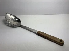 Vintage Robinson Knife Co Slotted Serving Spoon Stainless Steel Wood Handle USA