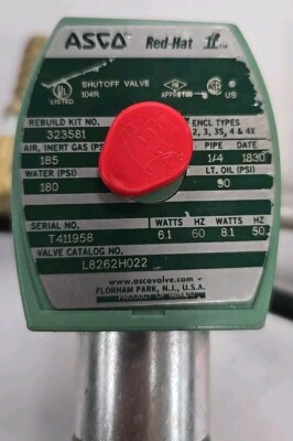 ASCO Red Hat L8262H022 1/4'' Normally Closed Solenoid Valve, 6.5 CV (120v) USED