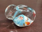 Murano Style Art Glass Bunny Rabbit Crystal Clear & Multicolor 1.5 x 2.5" #4291