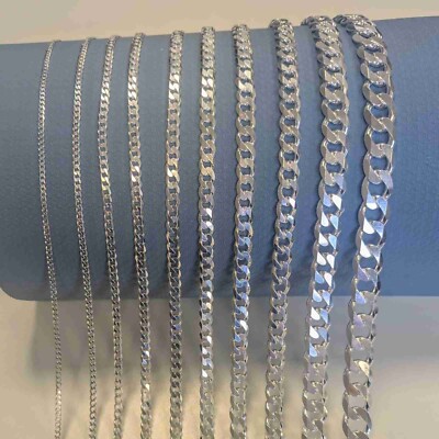 Italian Made Heavy Solid 925 Sterling Silver Curb Chain For Men