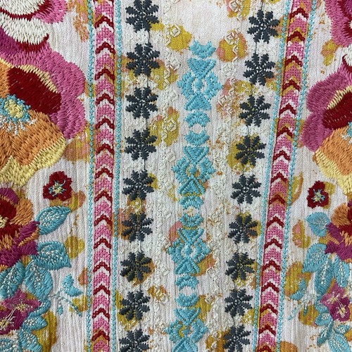 Savanna Jane Top Pull On Crinkle Gold Leopard Mulitcolored Floral Embroidery M - Picture 7 of 10