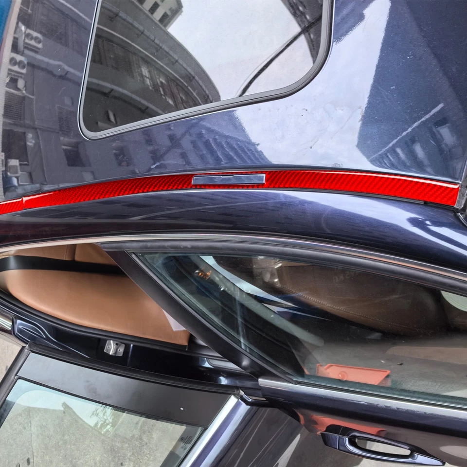4Pcs Red Carbon Fiber Car Roof Side Cover Trim For BMW 3 Series M3 E90 2005-2012 - Image 3 of 4