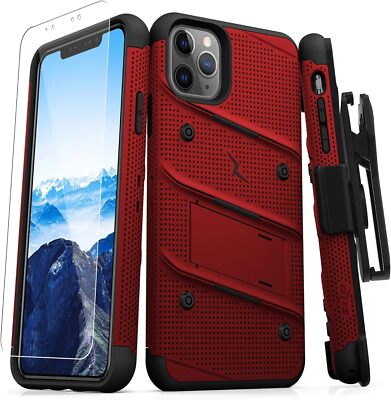 Zizo Bolt Bundle for iPhone 11 Pro 5.8'' Holster Case with Glass Protector - Red