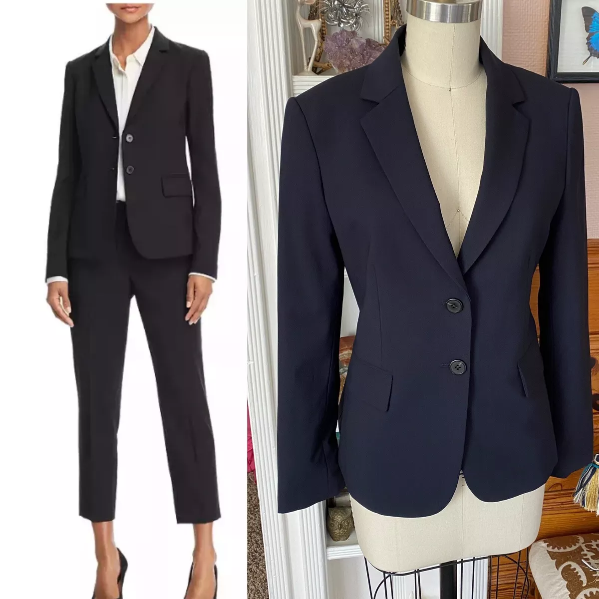 435 THEORY black Sz 2 Carissa Classic Virgin Wool stretch Suit Blazer Jacket