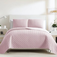 3 Pcs Quilted Reversible Bedspread Bed Throw Single Double King Size Bedding Set