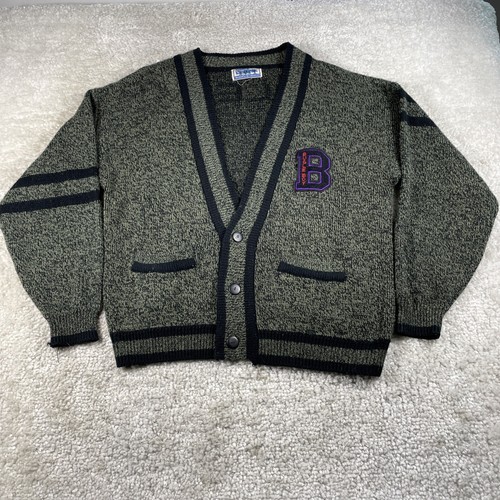 Vintage Bugle Boy Sweater Men's Large Cardigan University Button Up Knit Black - Picture 7 of 12