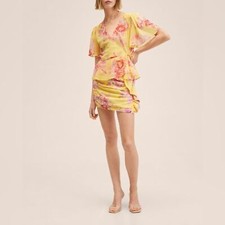 New Mango Wrap floral blouse and Ruffled printed mini skirt set, size M (US 6)