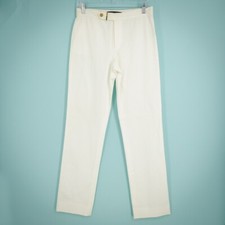 Ralph Lauren Black Label Size 6 Ivory White Button Zip Straight Leg Cotton Pants
