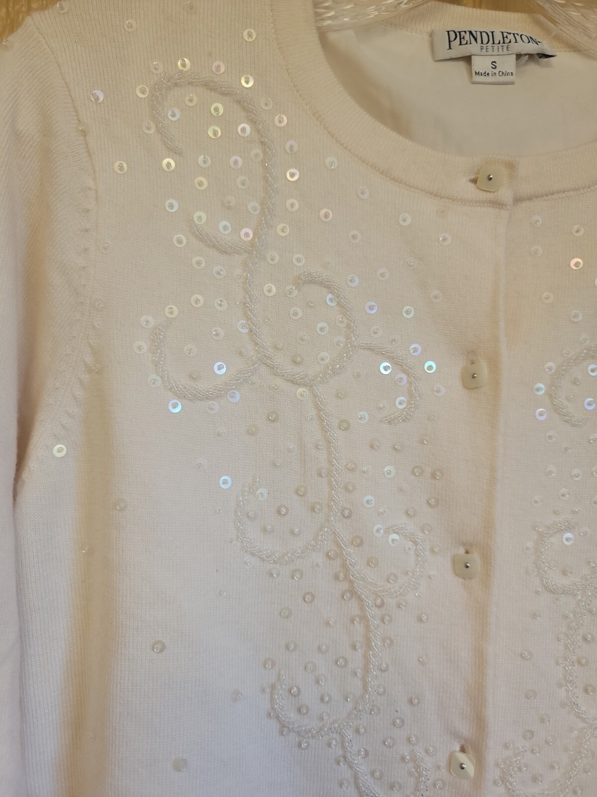 Pendleton Petite Button Down Sweater Beads Sequin… - image 3