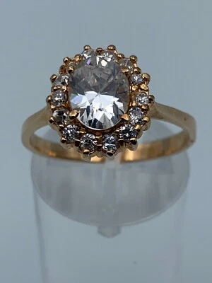 BAGUE PLAQUE OR MARGUERITE OXYDE OVALE CENTRAL 2 GRAMMES 80 TAILLE 57 W142 - Photo 1/4