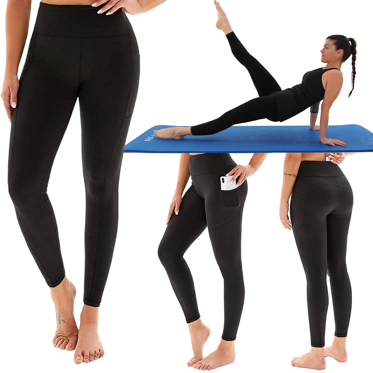 Women High Waist Gym Leggings Pocket Fitness Sports Running Ladies Yoga  Pants UK