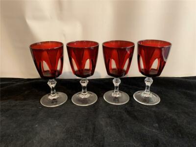 4 Cristal D'Arques Durand Gothic Ruby Red Wine Stems