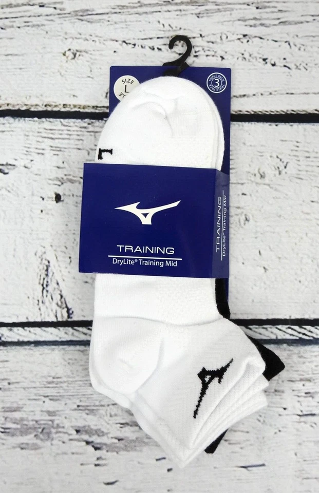 Paquete de 3 calcetines medios de entrenamiento Mizuno Training DryLite talla grande para adultos - NUEVO Foto 2 de 3