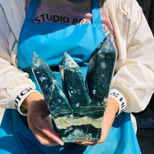 3.74LB Natural aquatic plant Multi pointed water grass moss agate column heals