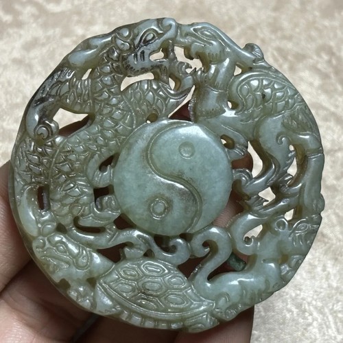 Rare Old Chinese Ancient Antique Jade Carving Eight Diagram Pendant - Picture 3 of 8