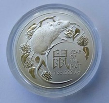 1 $ 2020 AUSTRALIA 🔴 RAM LUNAR YEAR OF THE RAT - 1 OZ 999 SILVER 🔴🔴🔴